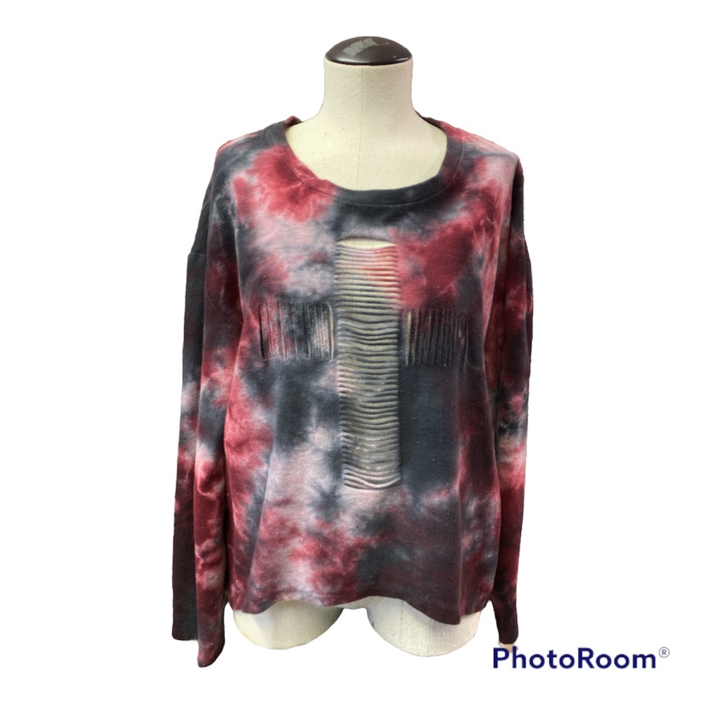 See You Monday Womens Size Large Tie-dye High-Low Sweatshirt Cutouts